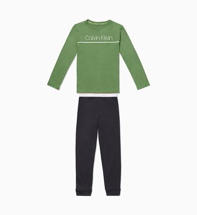 Calvin Klein Ruhák HU290519 | Calvin Klein CK Rib Fiu Pizsama Szett Fekete / Zöld